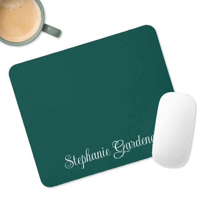 Mörk Tealgrön och Vit Lockig Kalligrafi Musmatta (Personalized Dark Teal Modern Mousepad)