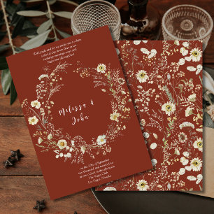 Mörk Terracotta Bohemian Wildblomma Bröllop Inbjudningar