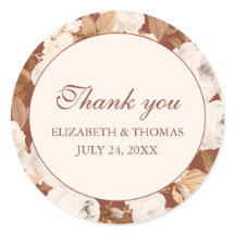 Mörk Terracotta Tack Round Sticker med Peony