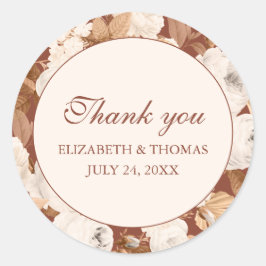 Mörk Terracotta Tack Round Sticker med Peony Runt Klistermärke