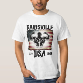 Mörk Text Gainsville USA flagga Biceps Bodybuildin T Shirt