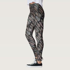 Mörk Tone Feather Mönster på svart utskrivet skinn Leggings