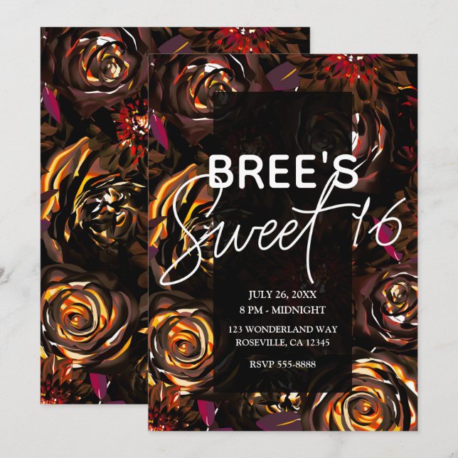 Mörk trädgård höstblommor höst söta 16 fests firan inbjudningar (Fram/baksida)