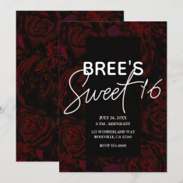 Mörk trädgård röda romantiska blommor Glam söta 16 Inbjudningar