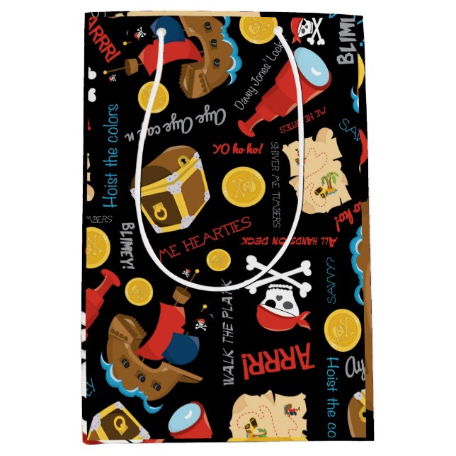 Mörk Treasure Island Party Pirat Medium Gift Bag (Framsidan)