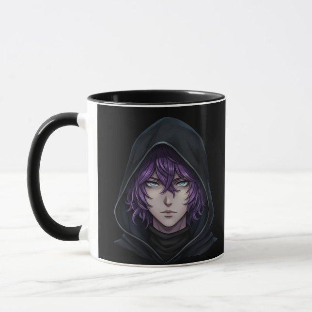 Mörk Tröja Anime Pojke med Lila Hår Mugg (Vänster)