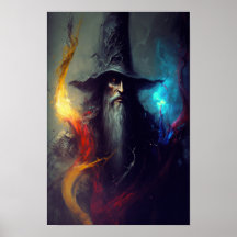 Mörk Trollkarl Fantasykonstaffisch | Magiker Dekor