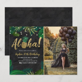 Mörk Tropical Aloha Birthday-inbjudan med foto Inbjudningar