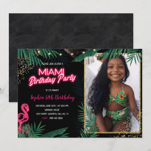 Mörk Tropical Miami Födelsedagsfest with Photo Inbjudningar