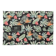 Mörk Tropikar Flower Foliage Fantasy med Monogram