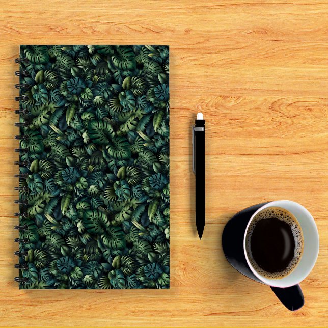 Mörk Tropisk Monstera Djungel Botanisk Foto Anteckningsbok (Spiral Notebook)