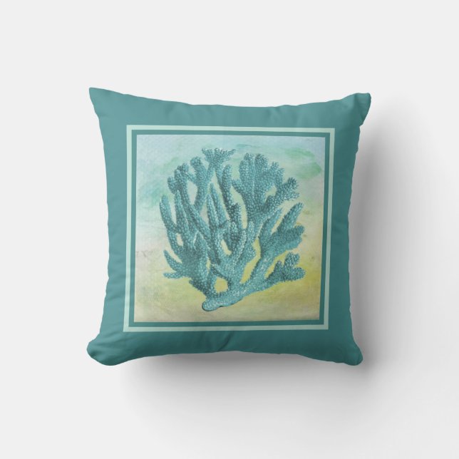 Mörk Turcoise Coral Gren Kudde (Framsida)
