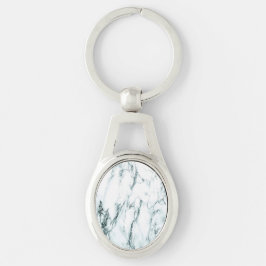 Mörk Turcos Vein Marble look Ovalt Silverfärgad Nyckelring