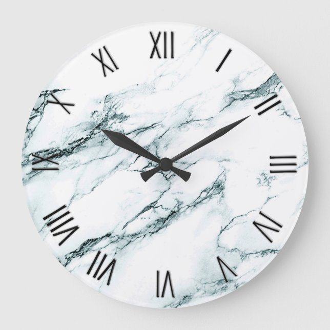 Mörk Turcos Vein Marble w Roman Numerals Stor Klocka (Framsida)