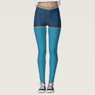 Mörk & turkos Blue Denim Jeans Kort & Initial Leggings