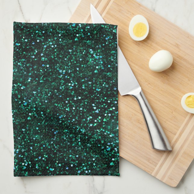 Mörk Turkos Blue Grönt Glitter Kökshandduk (Vikt i Fjärdedel)
