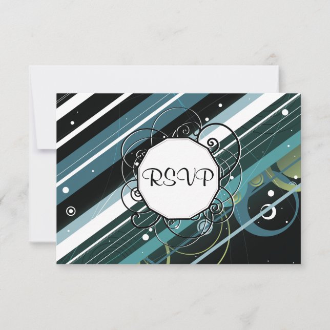 Mörk Turkos Modern-Retro Rand med Monogram OSA Kort (Framsida)
