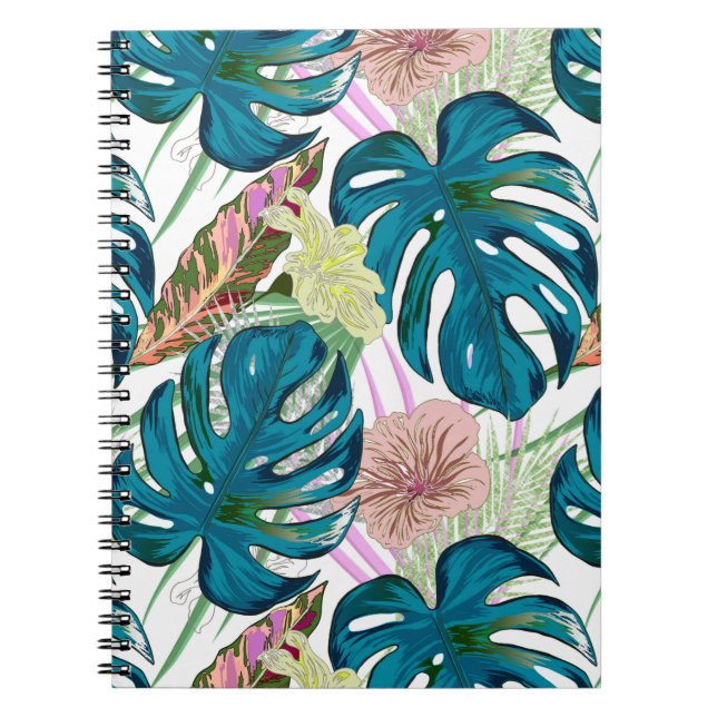 Mörk-turkos monstera, delikat persika och gult anteckningsbok (Framsidan)