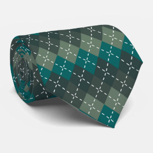Mörk Turkos och Grått Argyle, Vit Stitklåda Slips