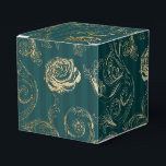 Mörk turkos och guld blomsterdamask presentaskar<br><div class="desc">Vintage rosor damask favoritlåda i accenter av turkos och guld.</div>