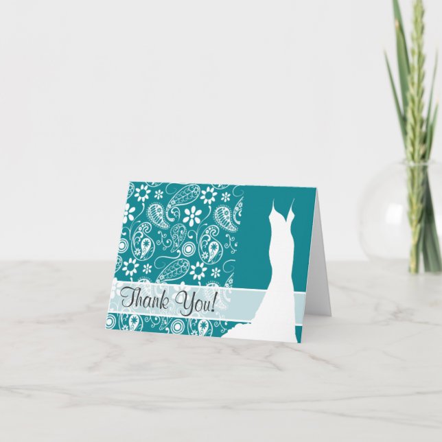 Mörk turkos Paisley; Blommigt Tack Kort (Framsida)