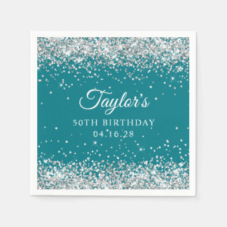 Mörk Turquise i silver, 50:e födelsedagen Pappersservett