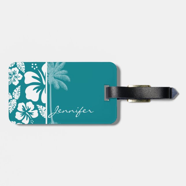 Mörk Turquise Tropical Hibiscus; Handflatan Bagagebricka (Baksida Vågrät)
