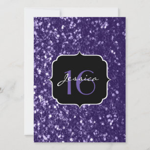 Mörk ultraviolett glitter-sparkles Sweet 16 Inbjud Inbjudningar