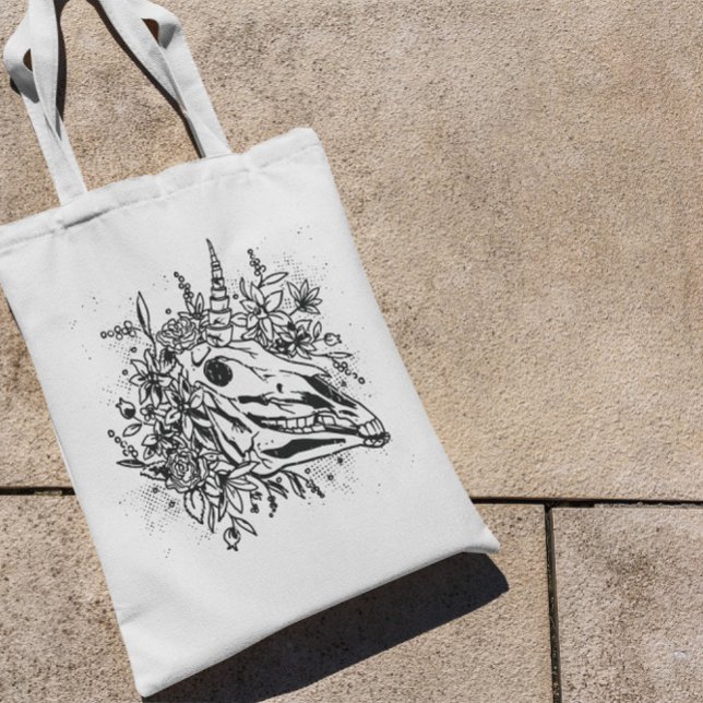 Mörk Unicorn Head Skull Tote Bag Tygkasse (Skapare uppladdad)