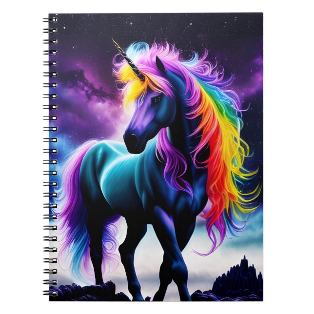 Mörk Unicorn med Rainbow Mane Anteckningsbok (Framsidan)