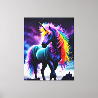 Mörk Unicorn med Rainbow Mane Canvastryck