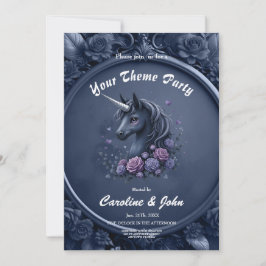 Mörk Unicorn Porträtt i en Ram-runda Inbjudningar