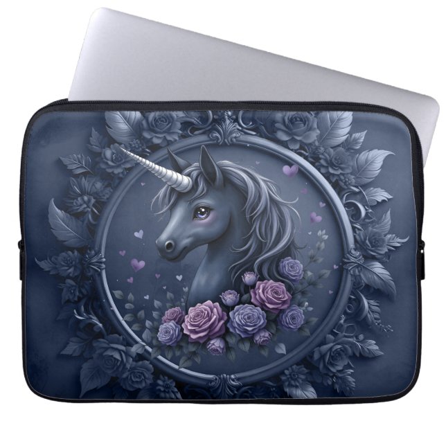 Mörk Unicorn Porträtt i en Ram-runda Laptop Fodral (Framsidan)