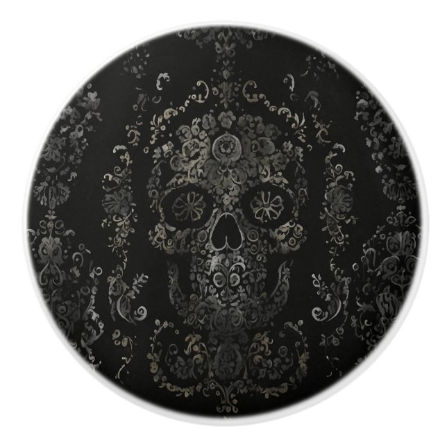 Mörk utsmyckad skalle-design knopp (Framsidan)