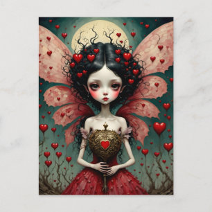 Mörk Valentine Fairy Guld Heart Trollspö Vykort