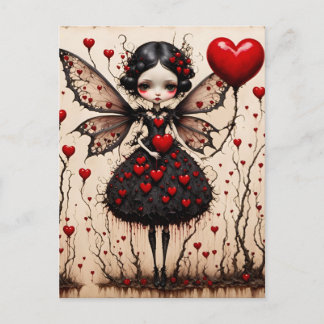 Mörk Valentine Fairy Red Heart-kort Vykort