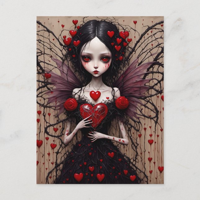 Mörk Valentine Vampire Fairy Vykort (Framsida)