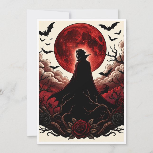 Mörk Vampyr Röd Måne Gotisk Halloween Inbjudningar (Framsida)