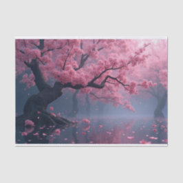 Mörk Vår Cherry Blommar Träd Decoupage Papper