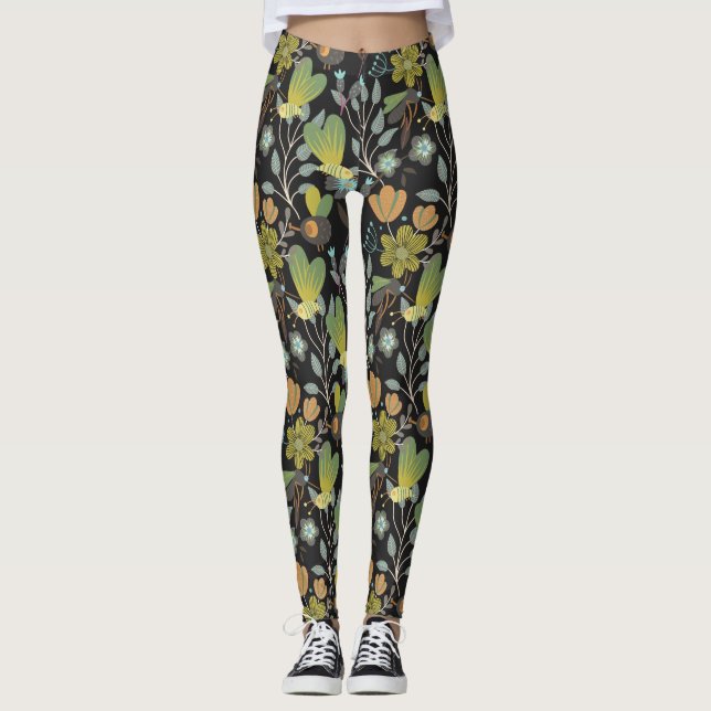 Mörk Vår Mönster Leggings (Framsida)