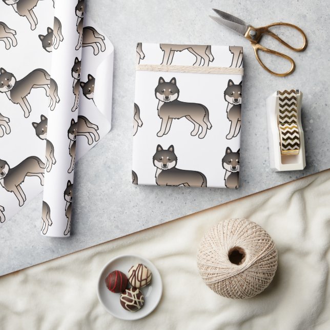 Mörk varg grå sibirisk husky sött hundmönster presentpapper (Hantverk)