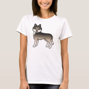 Mörk varggrå sibirisk husky söt seriehund t shirt