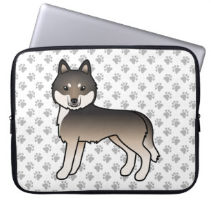 Mörk varggrå sibirisk husky söt tecknad hund laptop fodral
