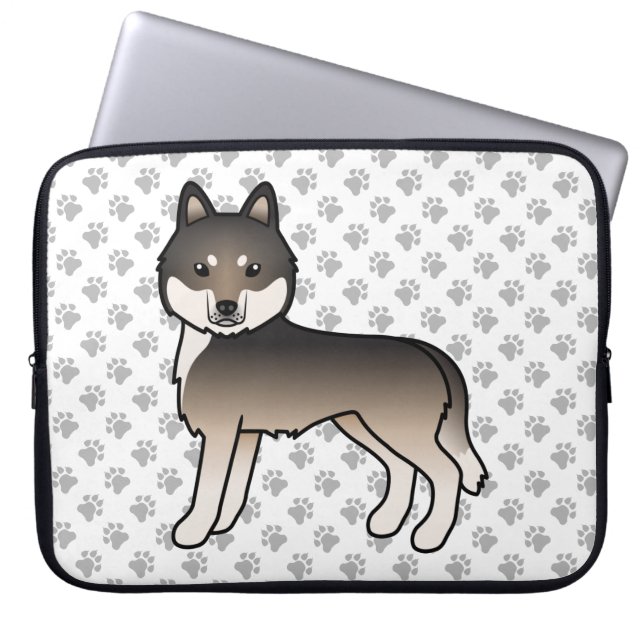 Mörk varggrå sibirisk husky söt tecknad hund laptop fodral (Framsidan)