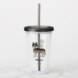 Mörk varggrå sibirisk huskyhund & namn take away mugg