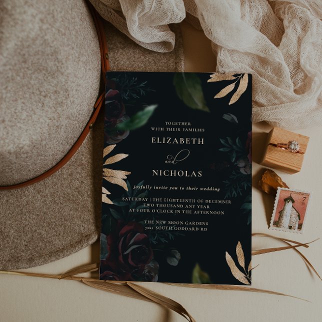 Mörk Velvet Burgundy Ro | Höstvinter-bröllop Inbjudningar (Skapare uppladdad)
