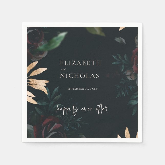 Mörk Velvet Burgundy Ro | Höstvinter-bröllop Pappersservett (Framsidan)