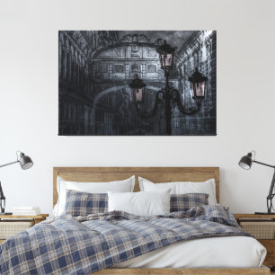 Mörk Venedig Rain Bridge of Sighs in Night Canvastryck