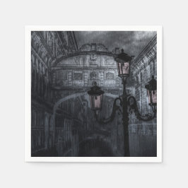 Mörk Venedig Rain Bridge of Sighs in Night Pappersservett