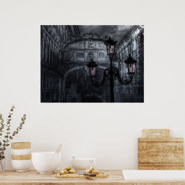 Mörk Venedig Rain Bridge of Sighs in Night Poster